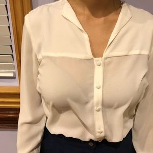 Zara semi sheer flowy blouse with fuzzy top